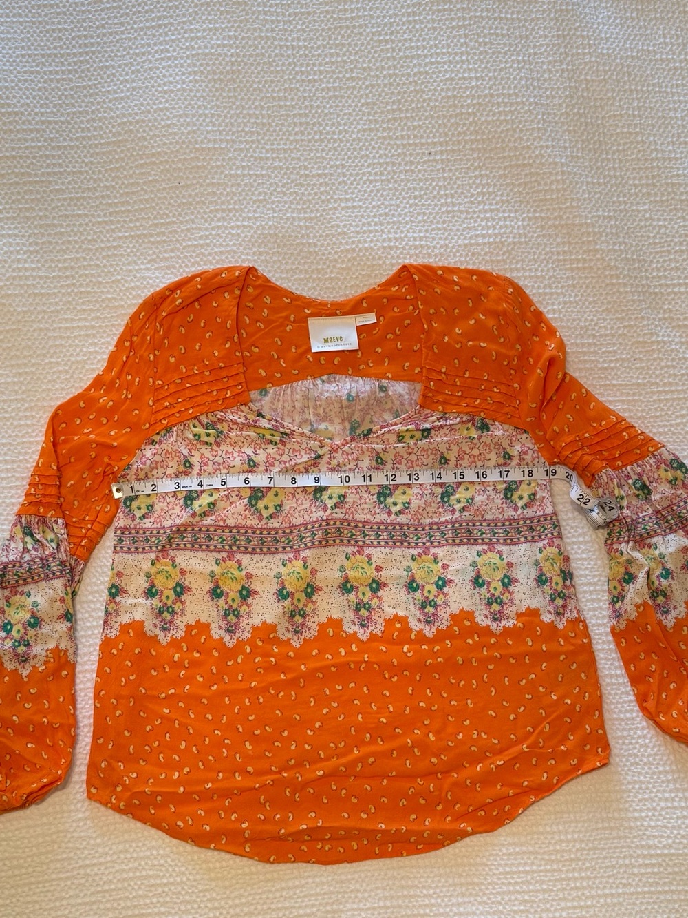 Maeve by Anthropologie | Orange Floral Patchwork Peasant Top | Size = XS - Picture 6 of 8